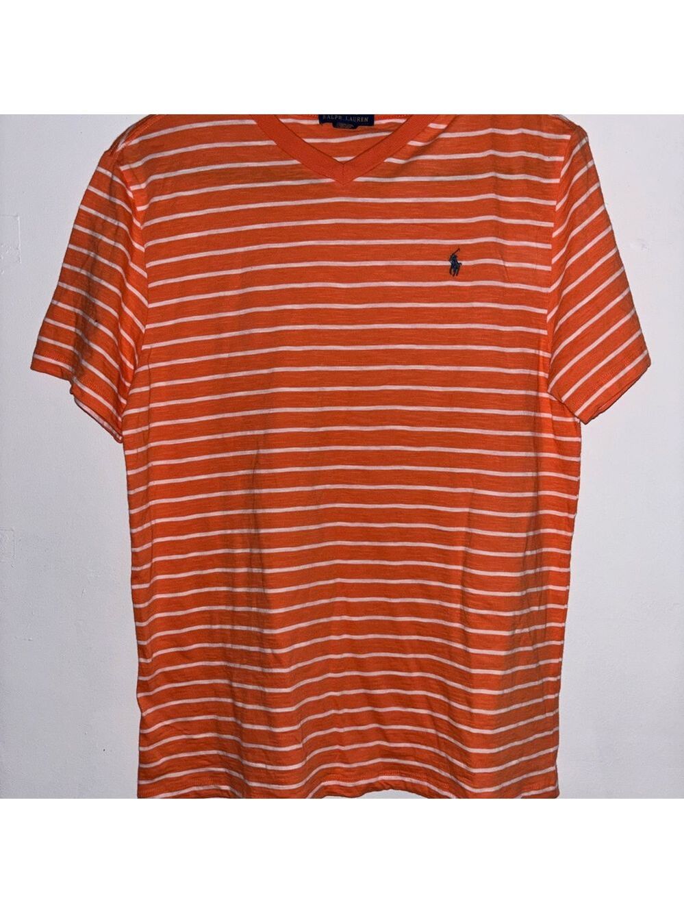 Ralph Lauren Men's Orange and White Striped Tee